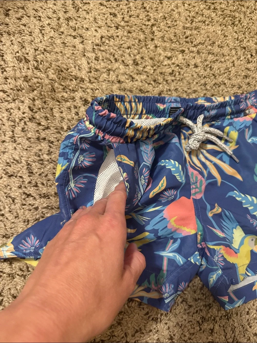 Southern Lure Boys Blue Tropical Parrot Print Drawstring Swim Trunks NWT Size 6